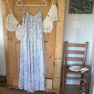 Kori Bohemian Print Maxi Dress sleeveless  Blue and White